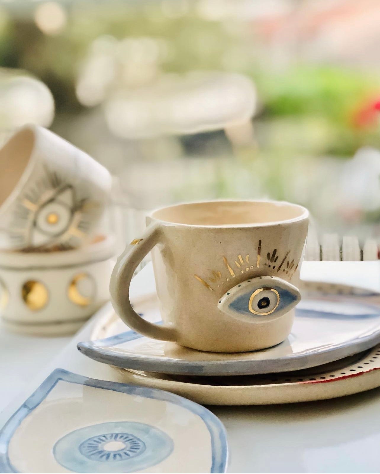 Kaffeetasse - Nazar Tasse mit Gold und Untersetzer