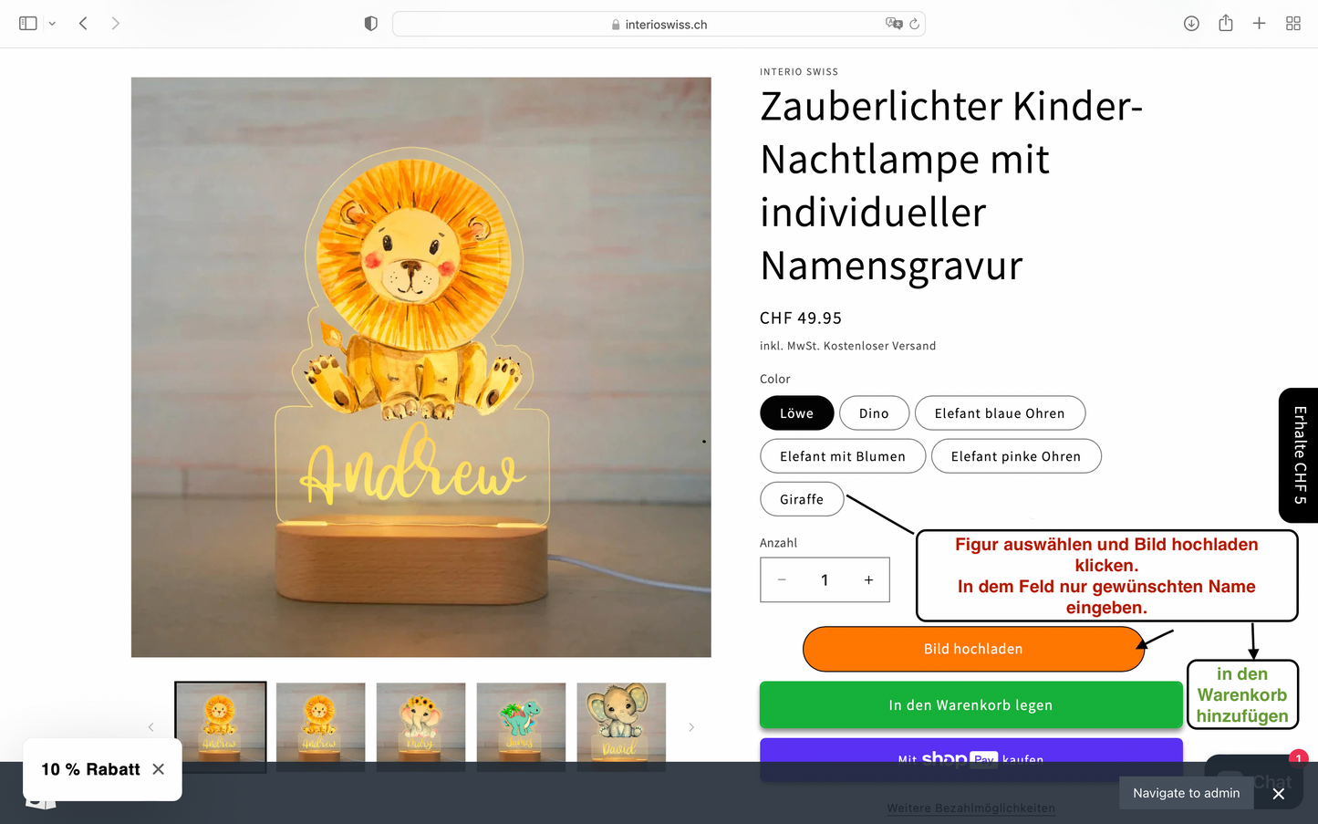 Zauberlichter Kinder-Nachtlampe mit individueller Namensgravur